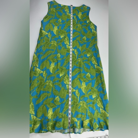 Ivy 100% Linen Sleeveless Leaves 🍃 Pattern Shift Dress Womens Size 6 - Picture 7 of 8